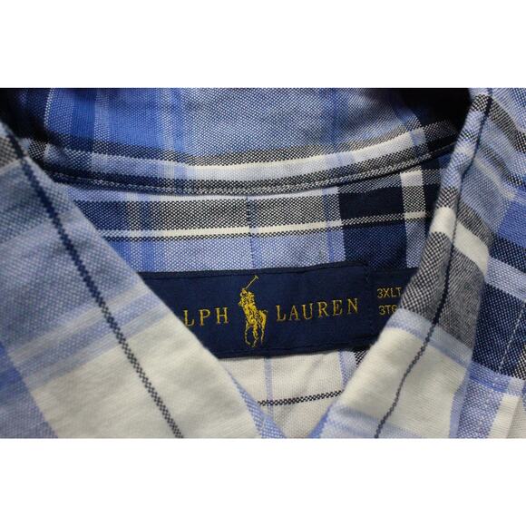 Ralph Lauren Mens 3XLT Button Up Short Sleeve Plaid Shirt Classic Fit Blue - Picture 4 of 6